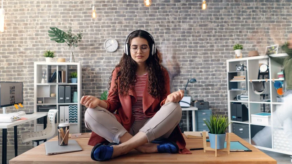 How to meditate while working - stock photo